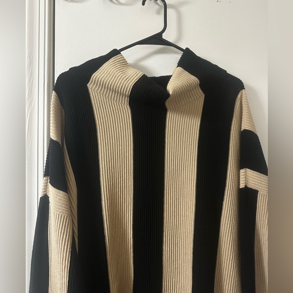 PLANET by Lauren G Striped Ribbed Mock Neck Sweater - 100% Pima Cotton - Picture 3 of 5